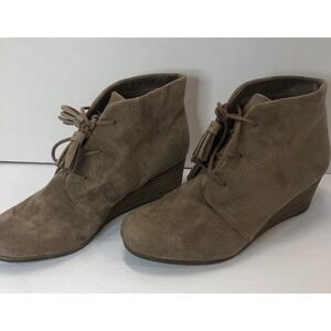 Boots Women 7M Dr Scholls Dakota Wedge Heels Ankle Booties Brown Fabric Cool Fit